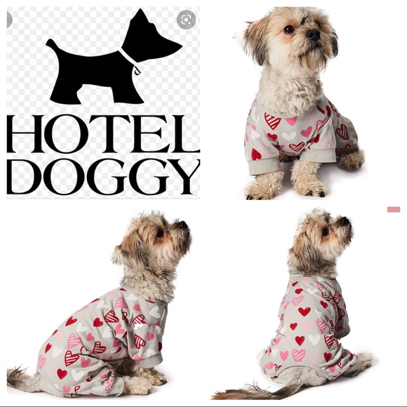 🆕 Valentines Hotel Doggy Dog Onesie Grey Conversation Hearts All Over Print PJs - Picture 10 of 13